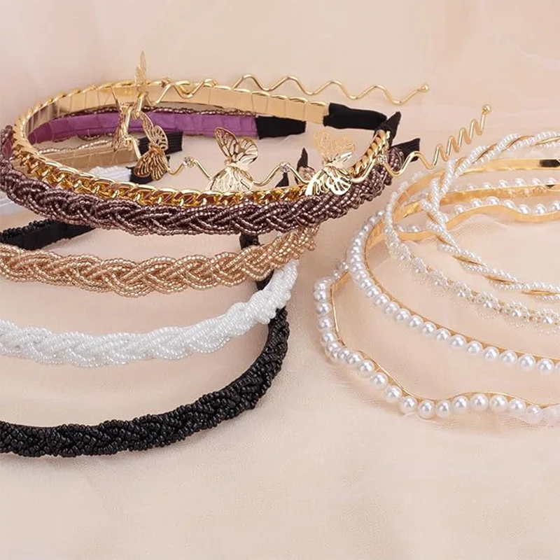 Flexible Pearl Beaded Metal Headbands